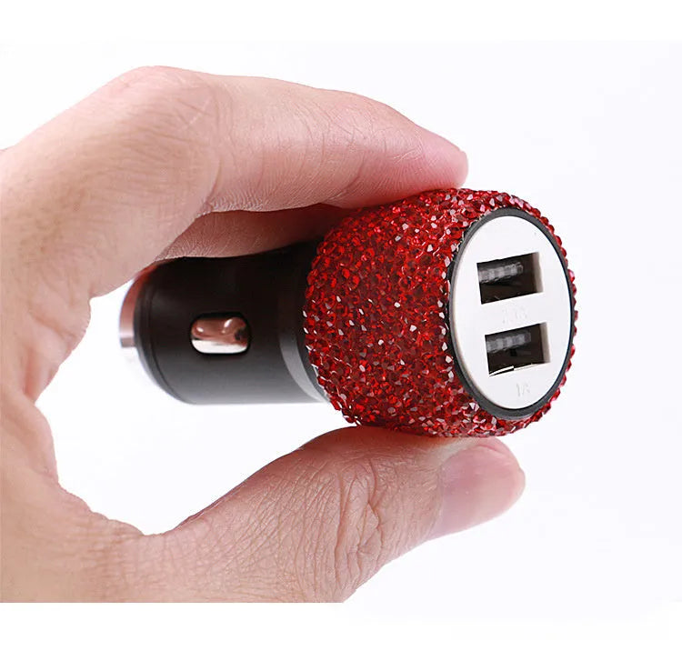Diamond pattern car charger plug for cigarette lighter socket in selected colour.