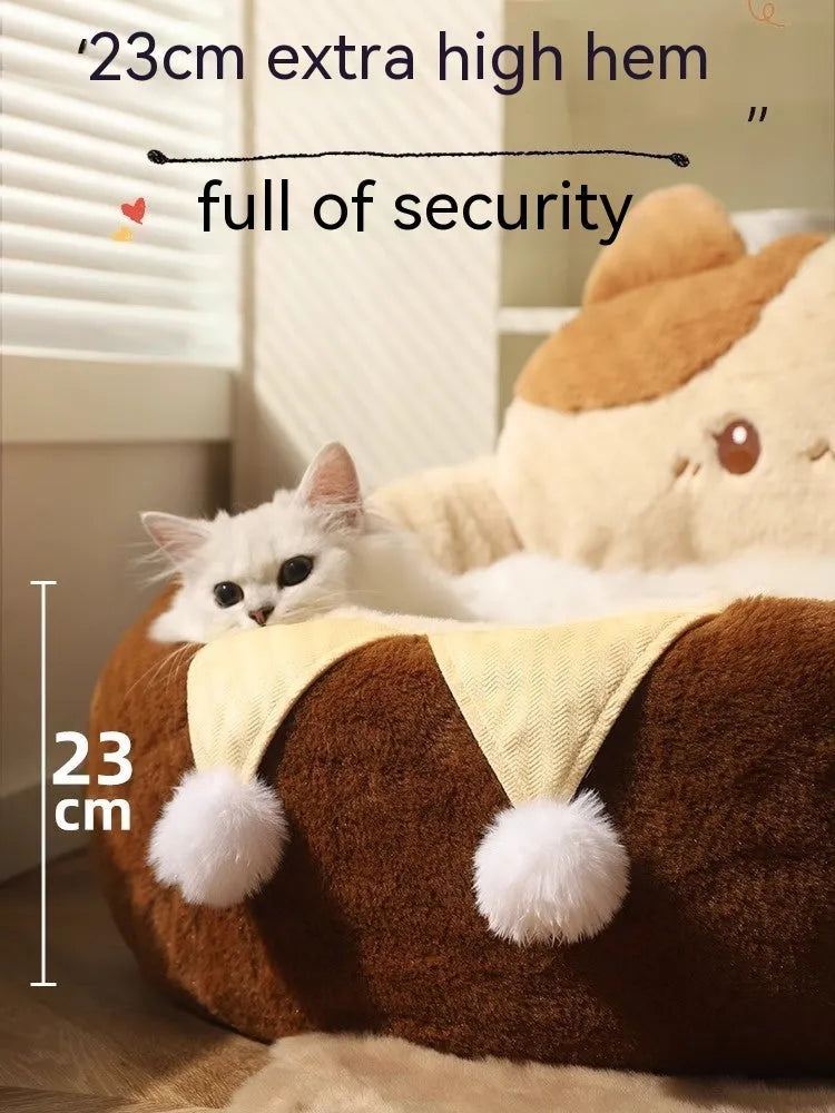 Cat nest winter pet bed medium three flowers hug warm deep sleep nest polyester PP cotton