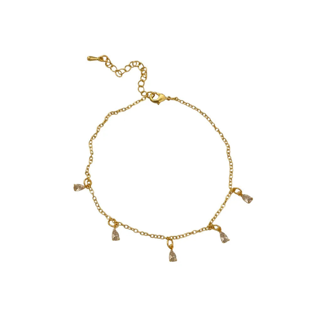 Three-piece zircon jewellery set for women showing necklace, earrings, and anklet with geometric meteor shower design.