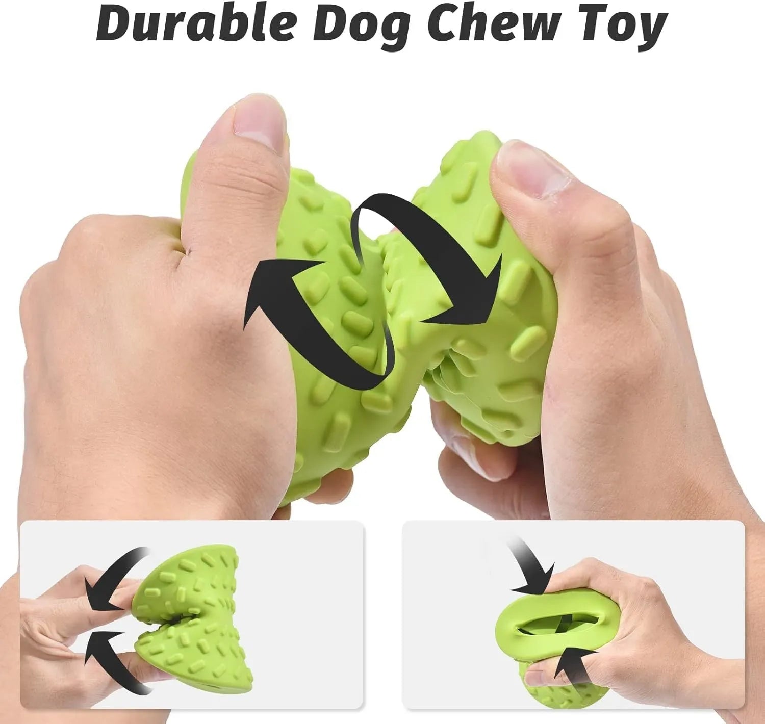 Interactive bone-shaped dog toy with treat dispensing holes in blue, green and purple colours