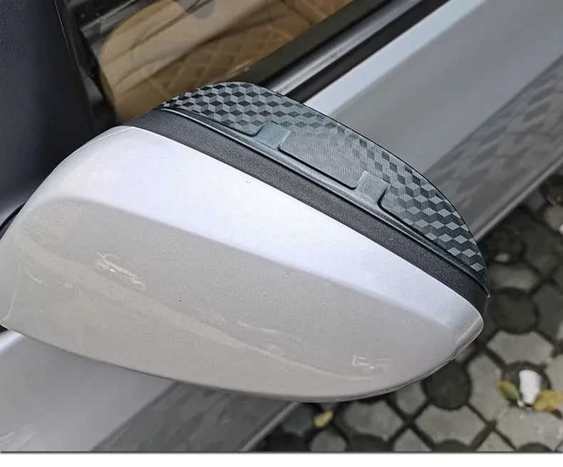 Mazda rear view mirror rain eyebrow in carbon fibre pattern or semi transparent style, one pair with adhesive tape