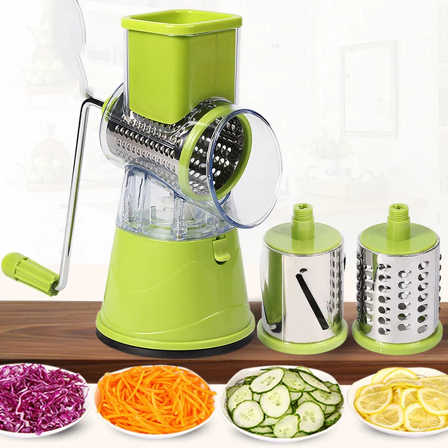 Manual drum cutter with stainless steel blade and hand crank in blue colour