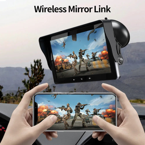 7 inch car wireless CarPlay display with suction cup mount and cigarette lighter power cable
