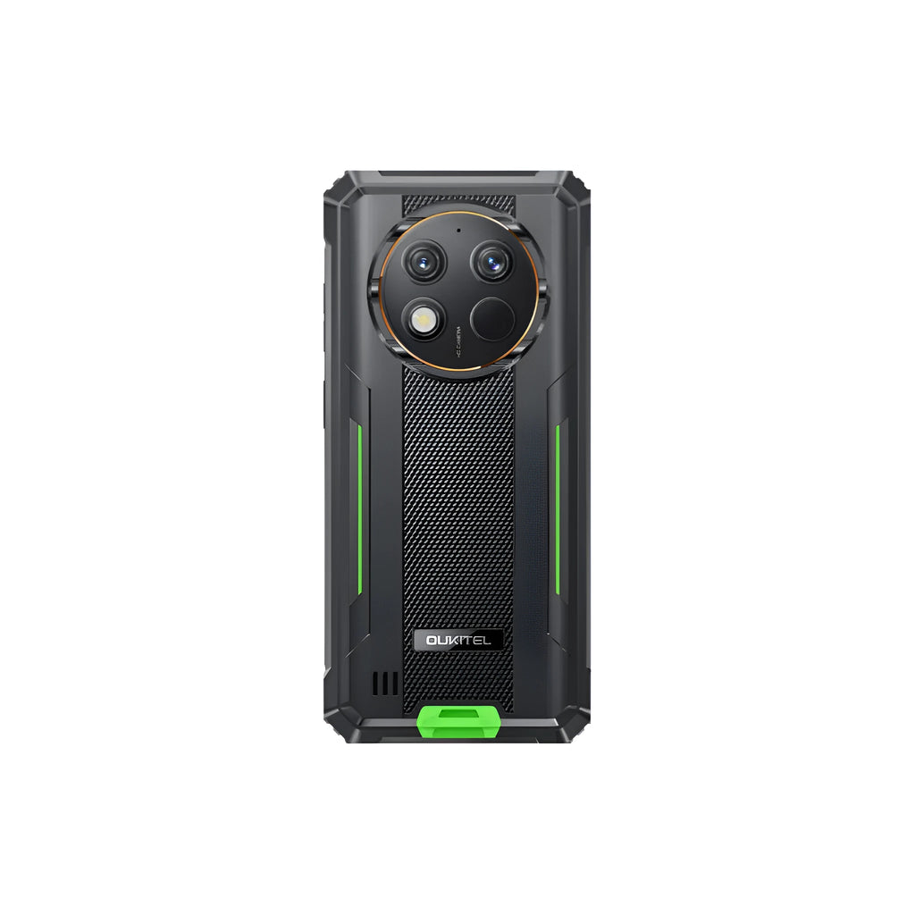 OUKITEL G1 mobile phone in grey, green and orange colour options with charger and manual