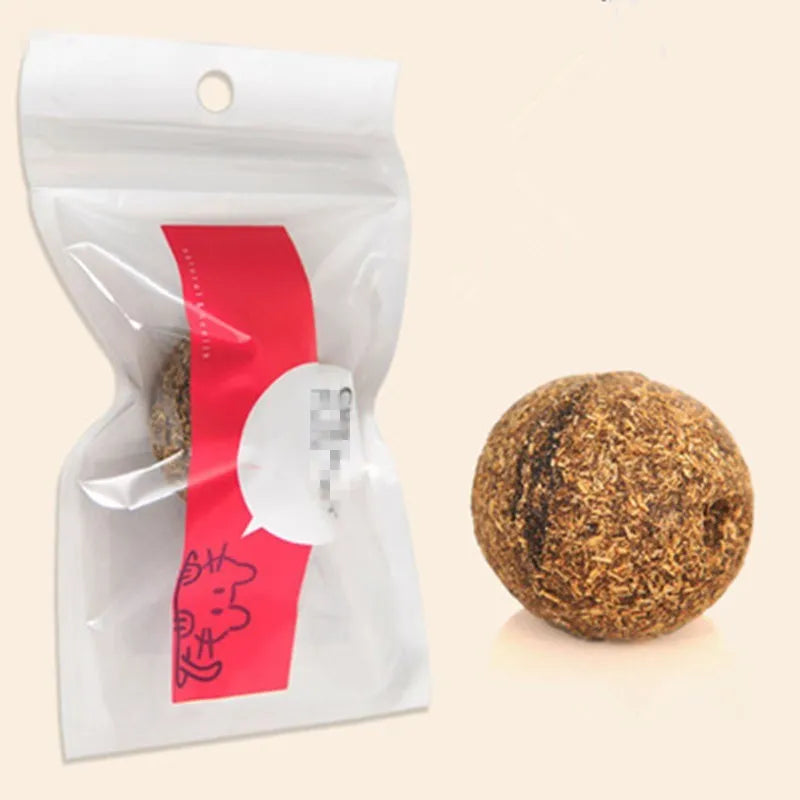 Natural catnip treat ball for cats, with catnip scent inside, on a neutral background
