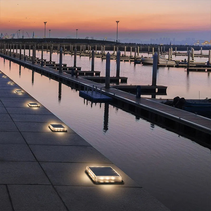 Solar floor tile lamp with aluminium alloy body and glass shade for outdoor staircase decoration