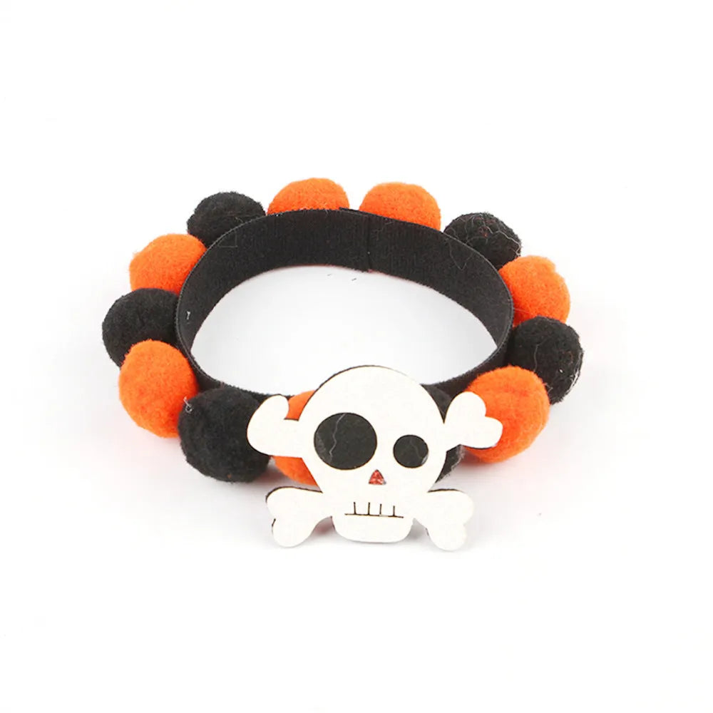 Halloween pet collar with fur ball decoration in orange pumpkin design