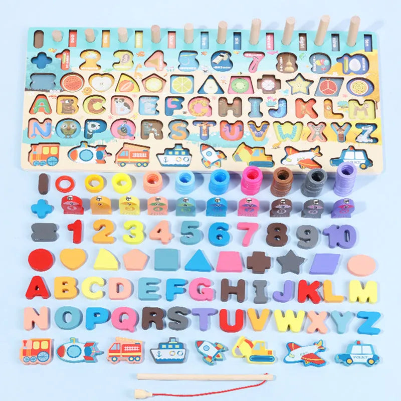 Montessori wooden maths and fishing board, digital board colour, 22.2 x 45.2 x 6cm, for ages 1 to 3