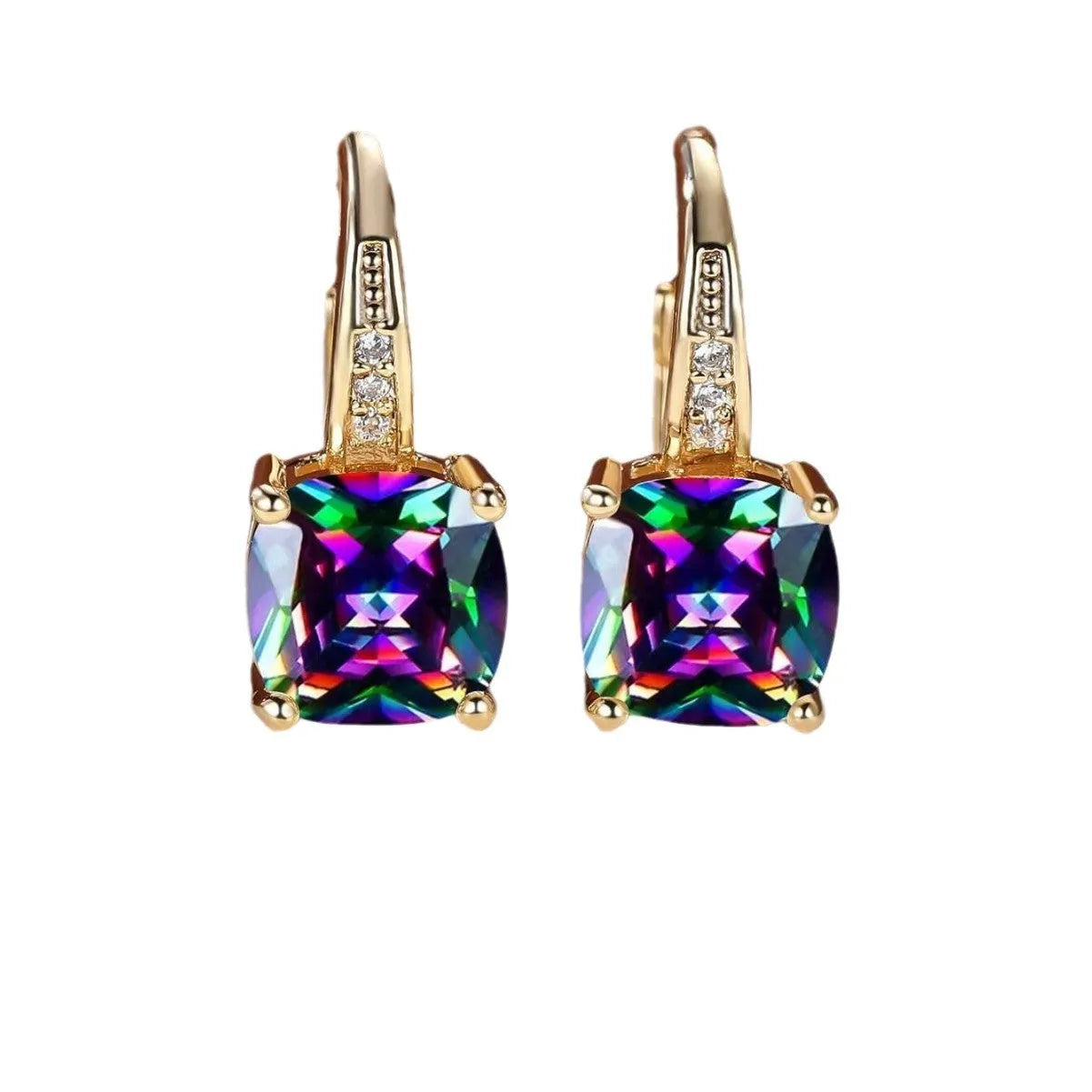 Square geometric moissanite ear clips with colourful stone inlay and electroplated finish
