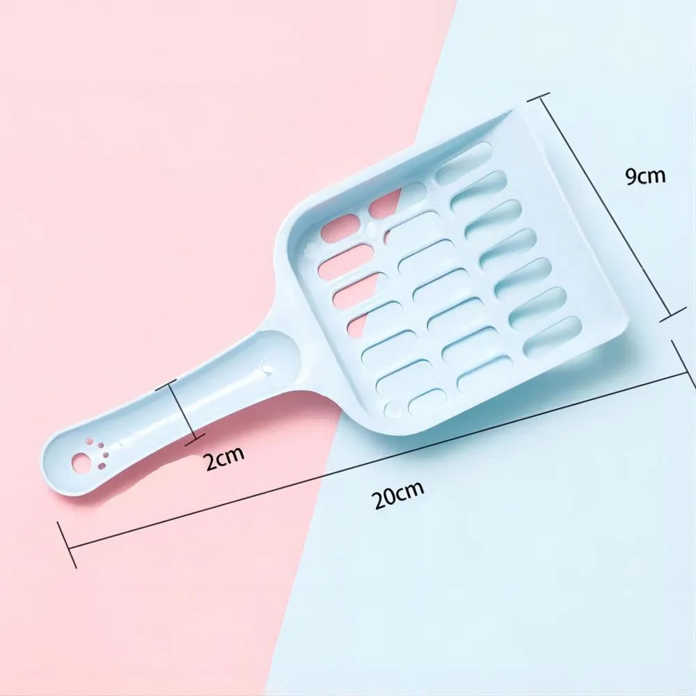 Blue plastic cat litter scoop with dimensions 20cm long, shown on a white background.