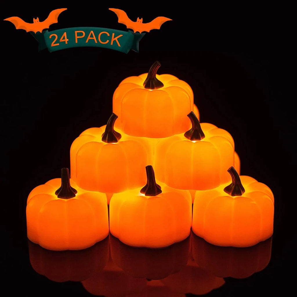 Yellow LED pumpkin light 4.9 x 4.3 cm PP injection moulded 12 pack for Halloween and Christmas