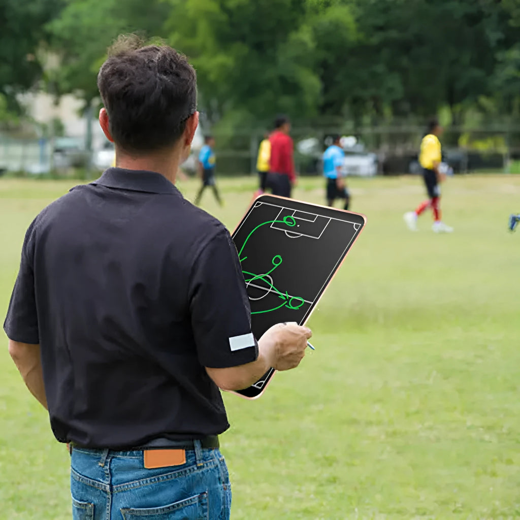 21 inch black football tactical board with LCD writing surface, ABS frame, stylus and USB cable, 458.8 x 309.8 x 9.85 mm