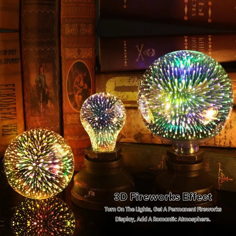 3D fireworks decorative LED light bulb with glass shell and E27 base for Christmas home decor