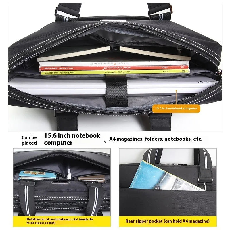 Men's Oxford cloth large capacity laptop bag 16 inch in black waterproof wear resistant business travel