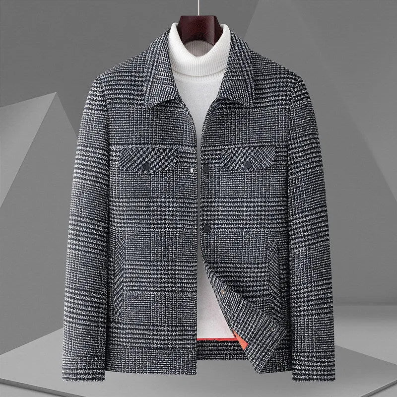 Autumn men's casual lapel jacket with check pattern in gray