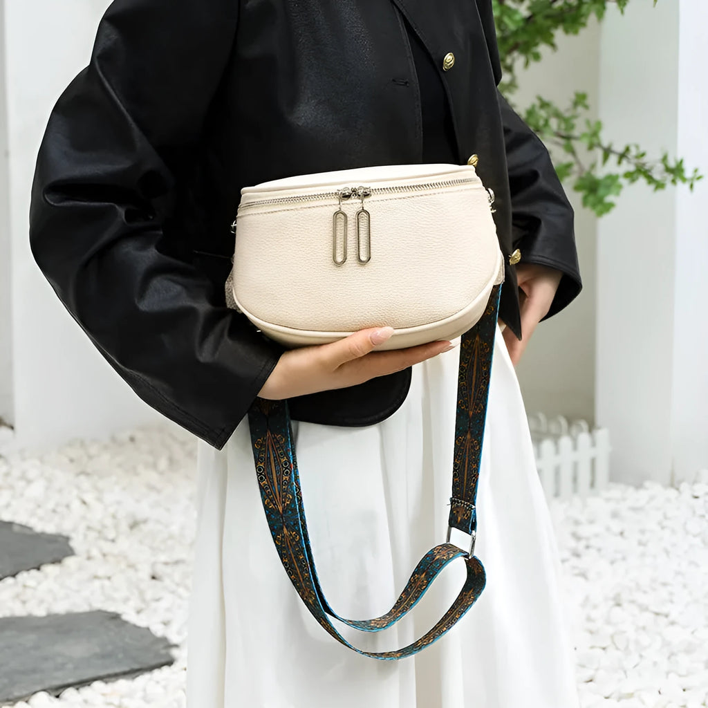 Women's saddle-shaped PU leather messenger bag in three colour options with cross-body strap