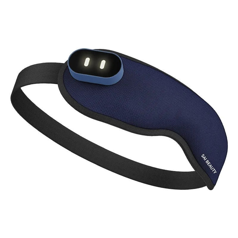 Lycra fabric steam sleep mask with USB charging cable and battery case on a flat surface