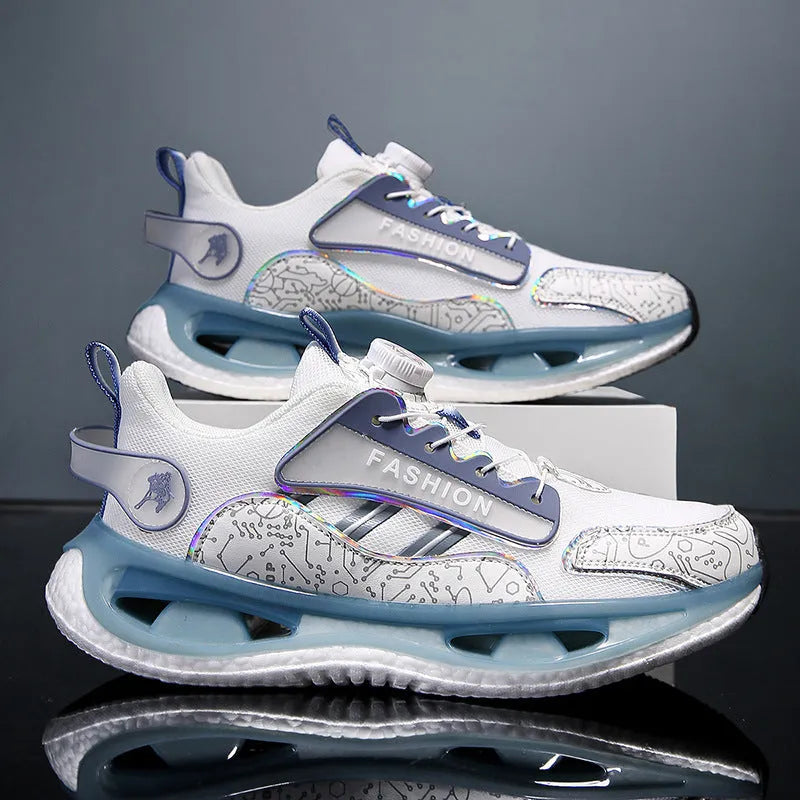 Men's low-top mesh running shoes with elastic band and popcorn TPU sole in multiple colour options