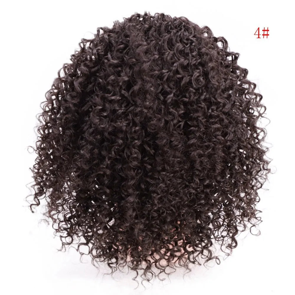 Women's African drawstring stretch small curly wig in 8 inch length, chemical fibre construction, available in multiple colours