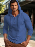 Cotton pullover hoodie in dark blue, apricot, black, blue, white, or light green with long sleeves.