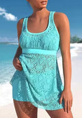 Women's conservative split professional swimwear two-piece set with hollow back design