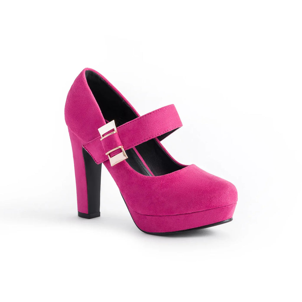 Women's platform chunky heel sandals with 6-8cm heel, PU cloth upper, rubber sole, in blue, black, or rose red