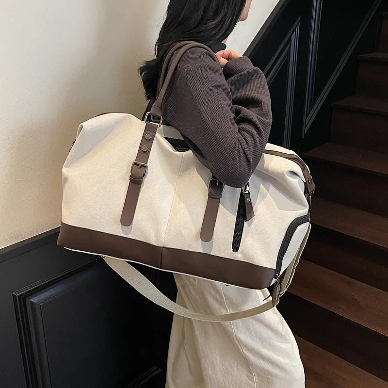 Canvas travel shoulder bag for men and women, breathable leisure bag, available in Black, Milky White, and Green