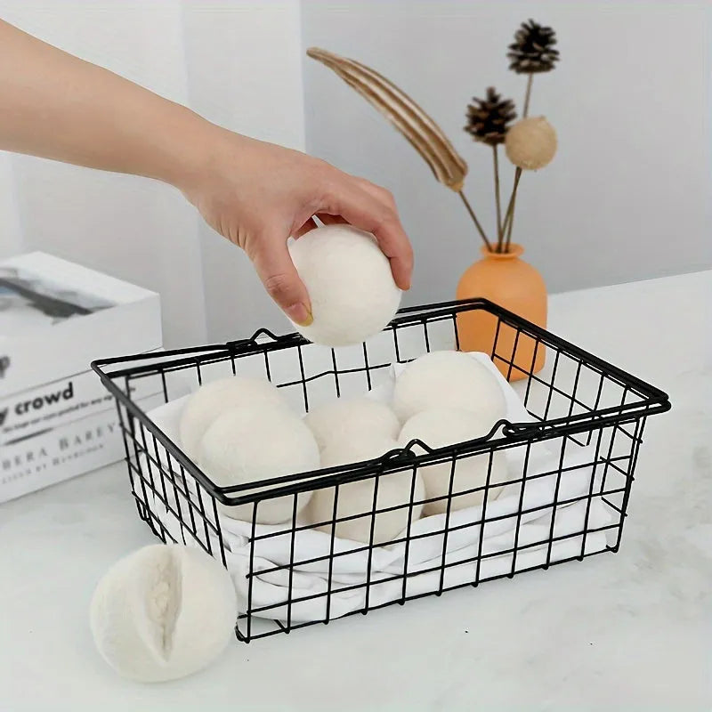 Set of six low allergenic laundry drying balls in various sizes for wrinkle reduction