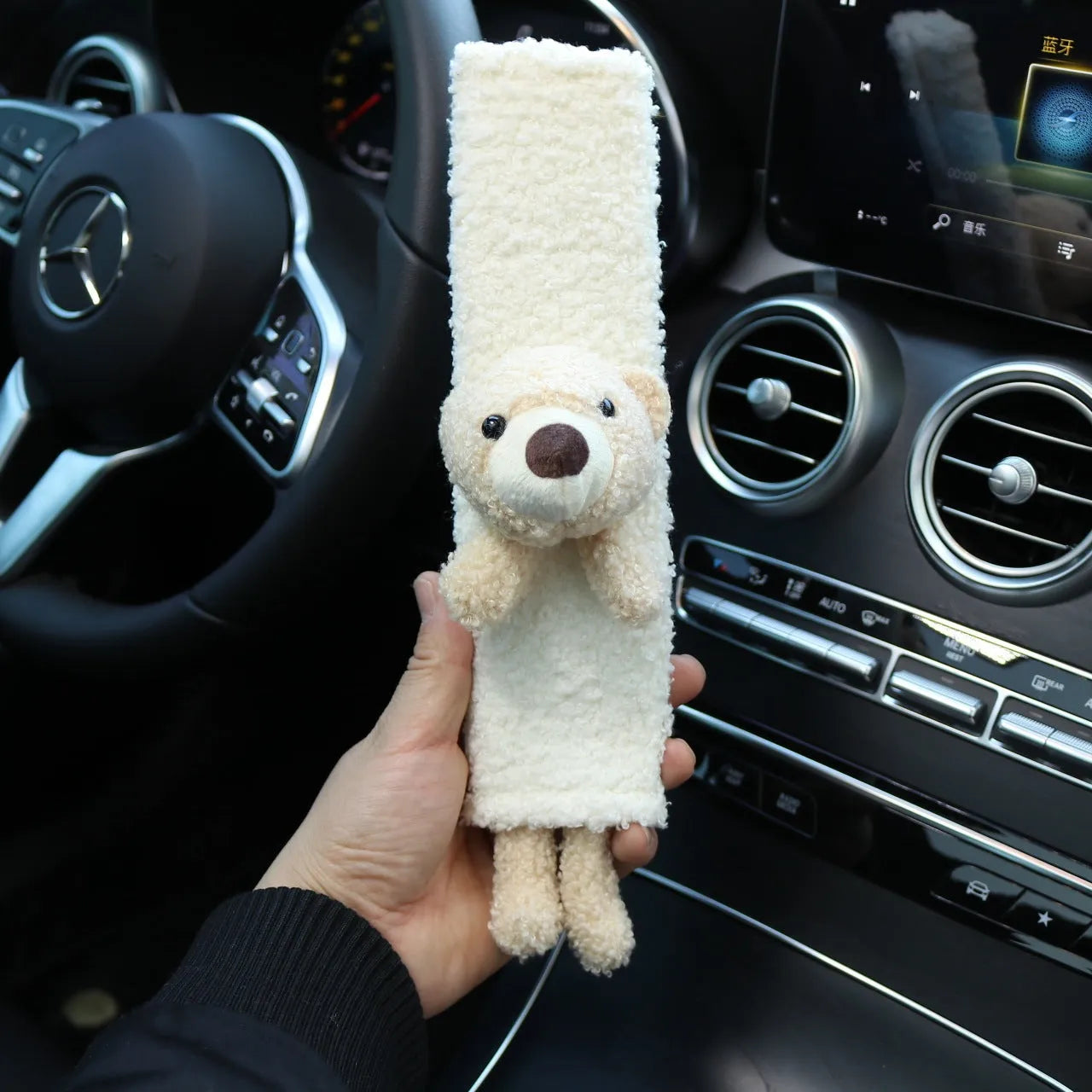 Cartoon plush car seat belt shoulder protector in lamb wool with rabbit and bear designs