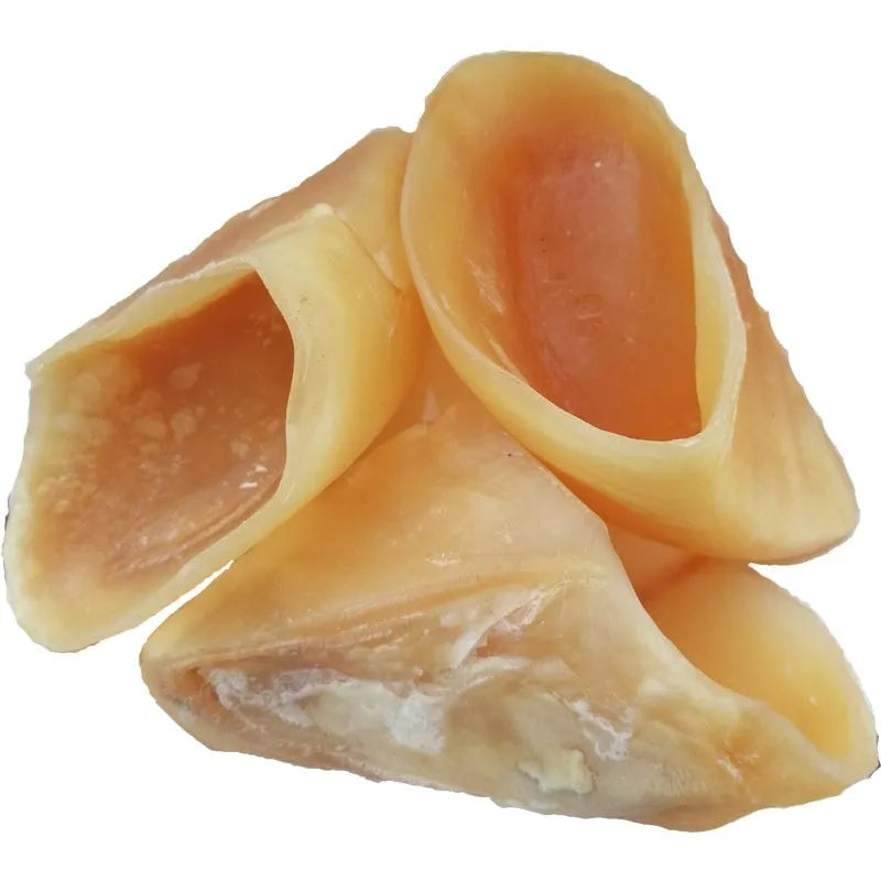 Natural cowhide dog chew stick in hoof shell colour, small and large sizes