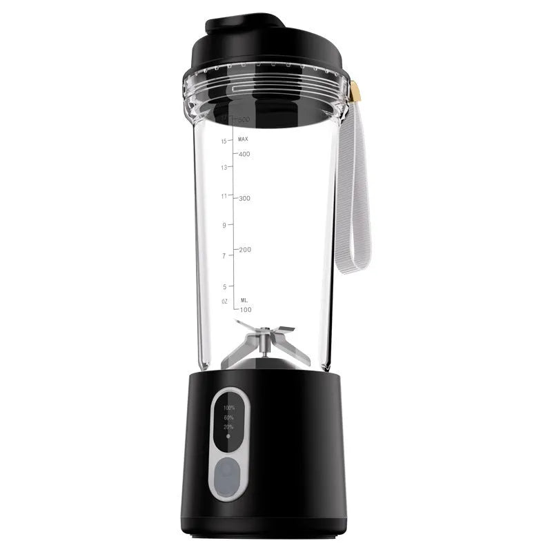 Portable electric juicer cup 500ml 300W in black with straw and charging cable