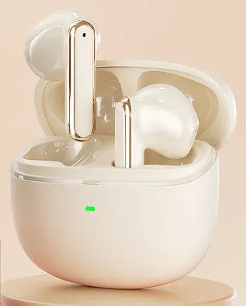 True wireless Bluetooth headset in Black Night or Yunyan White, ABS earplug design with 5.3 chip and 15 metre range.