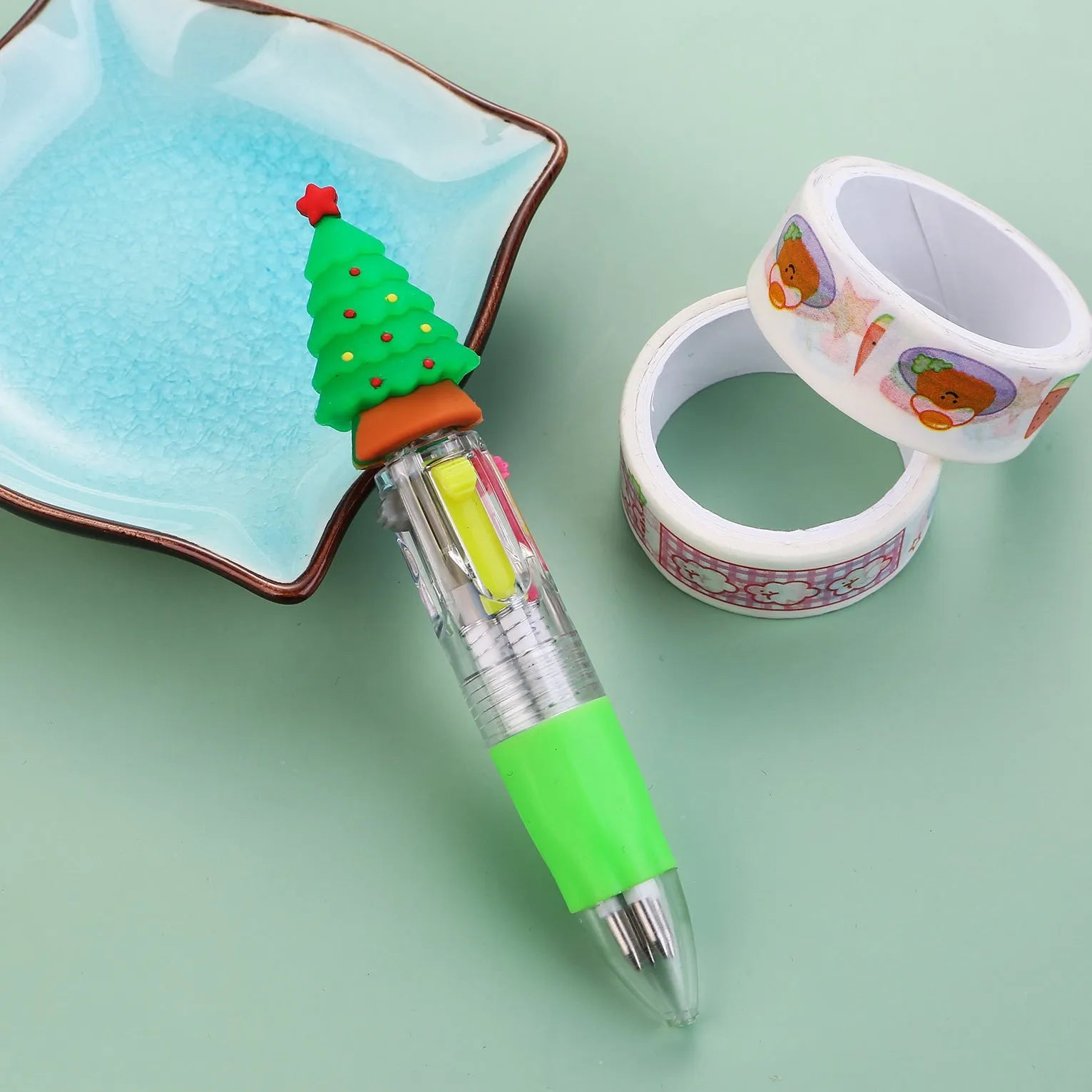 11cm Christmas four-colour ballpoint pen with press button and festive designs