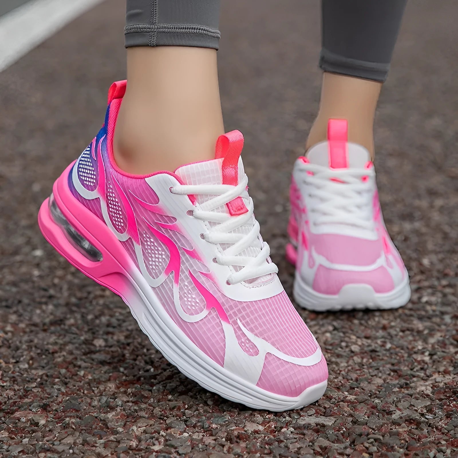 Women's casual sneakers in mesh fabric with a PU sole, shown in Pink, Plum Red, and Moonlight colour options.