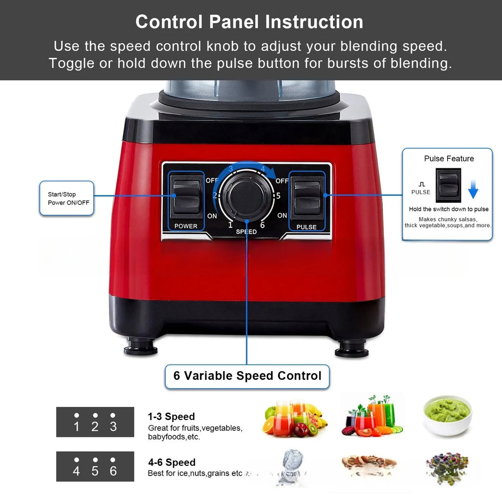 Red commercial blender model A8700 with 2L jug and 2200W motor.