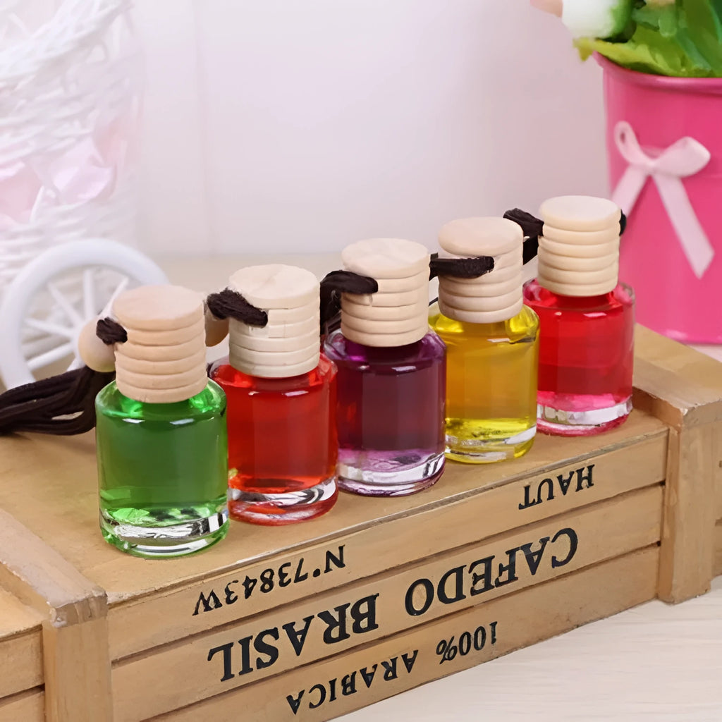 Glass bottle car air freshener hanging ornament with 55g fragrance oil in clear glass