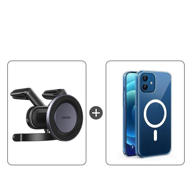 Black magnetic suction phone holder for car air outlet with N52 neodymium magnet and 360-degree rotation, 67g.