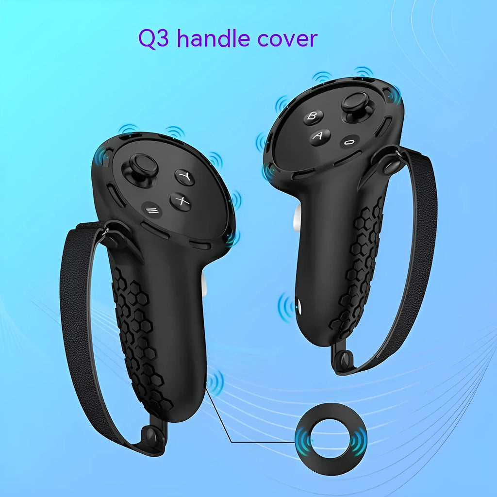 Meta Quest 3 VR controller silicone protective sleeve in assorted colours with wrist strap.