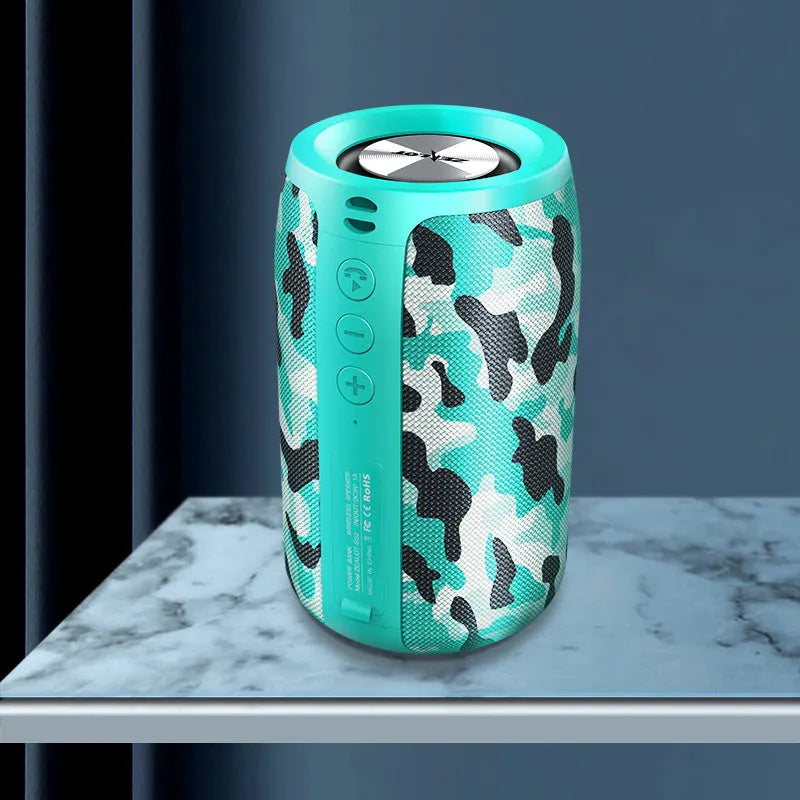 Portable Bluetooth speaker with dual 52mm drivers, NFC, dustproof anti-drop body, available in black blue green red