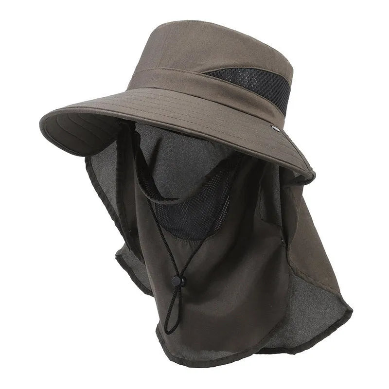 Men's adjustable big-brim polyester fisherman hat in Army Green colour on a neutral background.