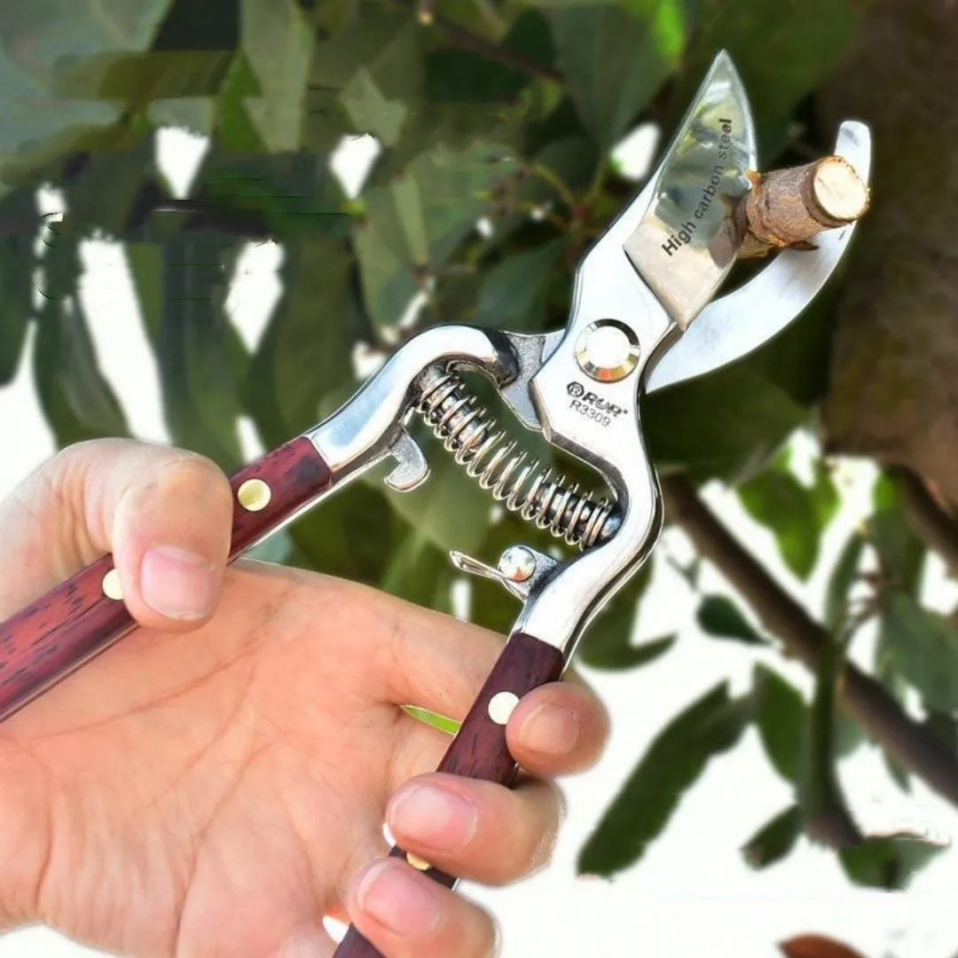 8-inch heavy duty garden pruning shears with wood grain handle and straight or bending blade for flower twig clipping
