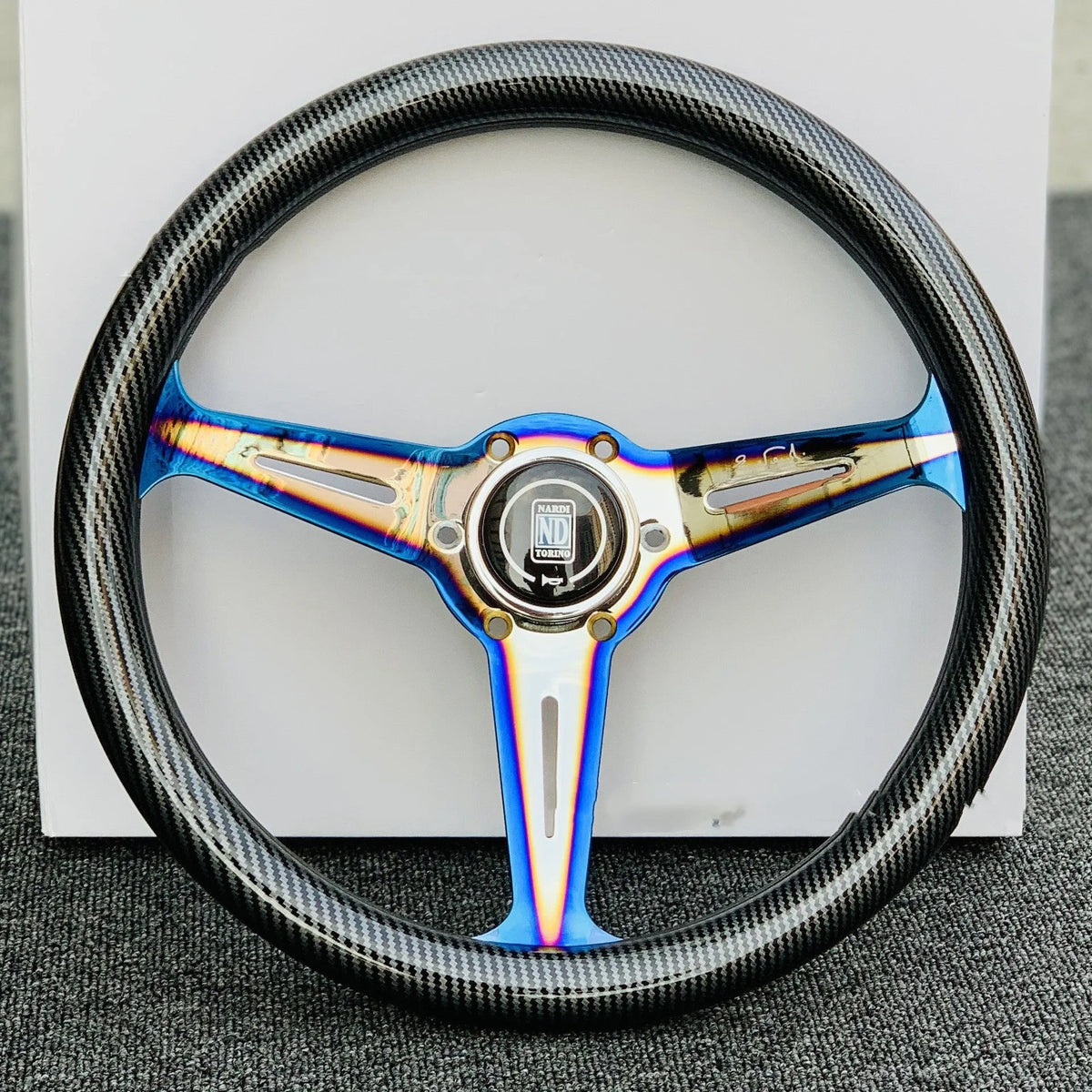 350mm alloy racing steering wheel with baked blue water transfer finish