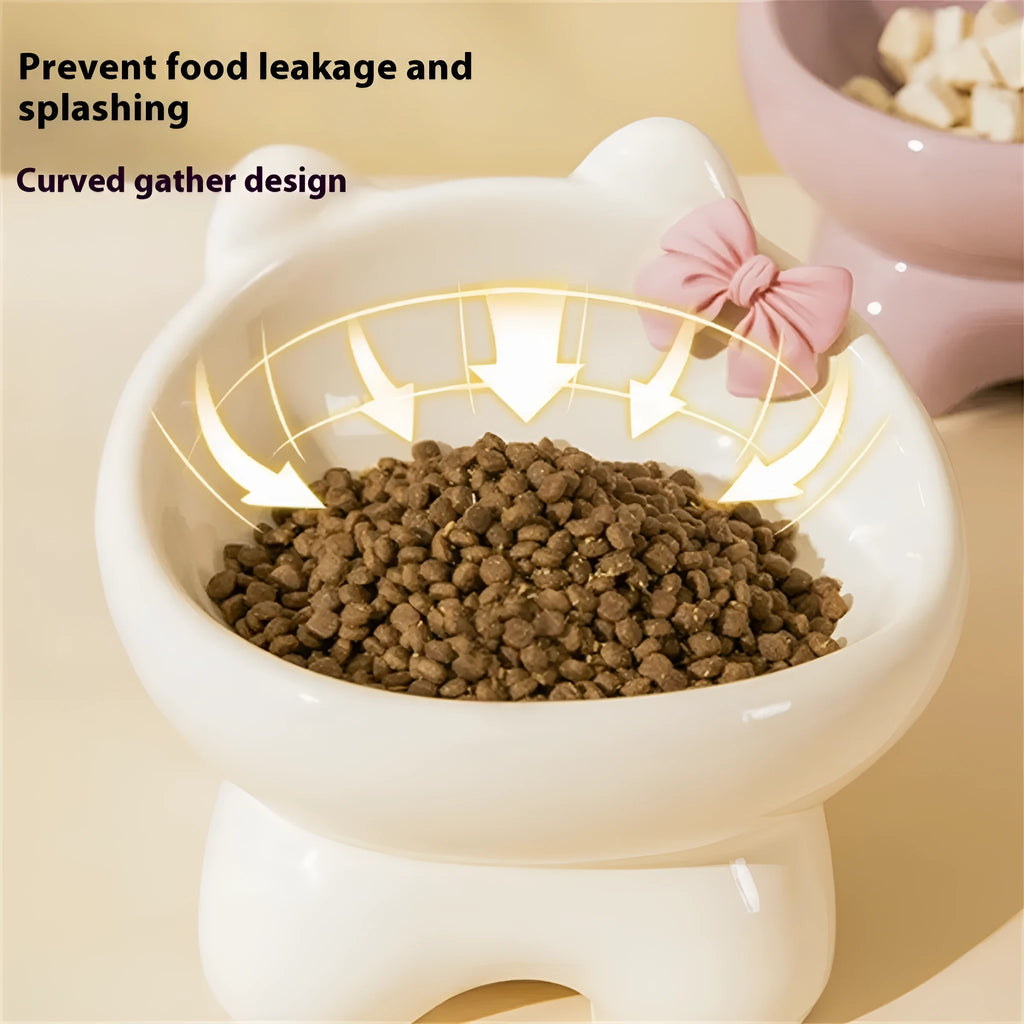 Ceramic cat bowl anti-tip design cervical protection black chin prevention 15.5x14.5cm