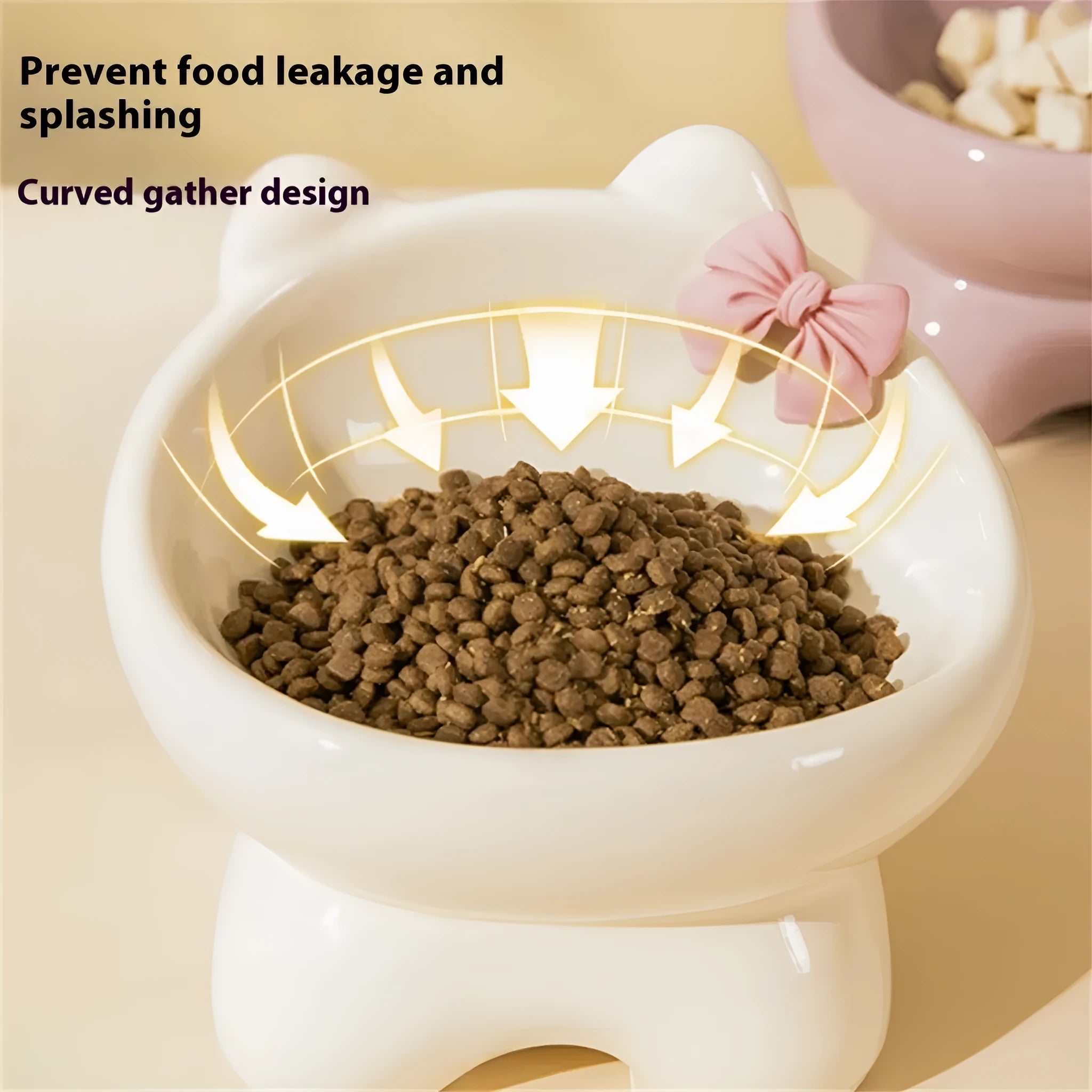 Ceramic cat bowl anti-tip design cervical protection black chin prevention 15.5x14.5cm