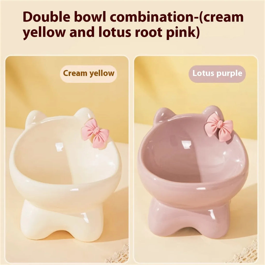 Ceramic cat bowl anti-tip design cervical protection black chin prevention 15.5x14.5cm