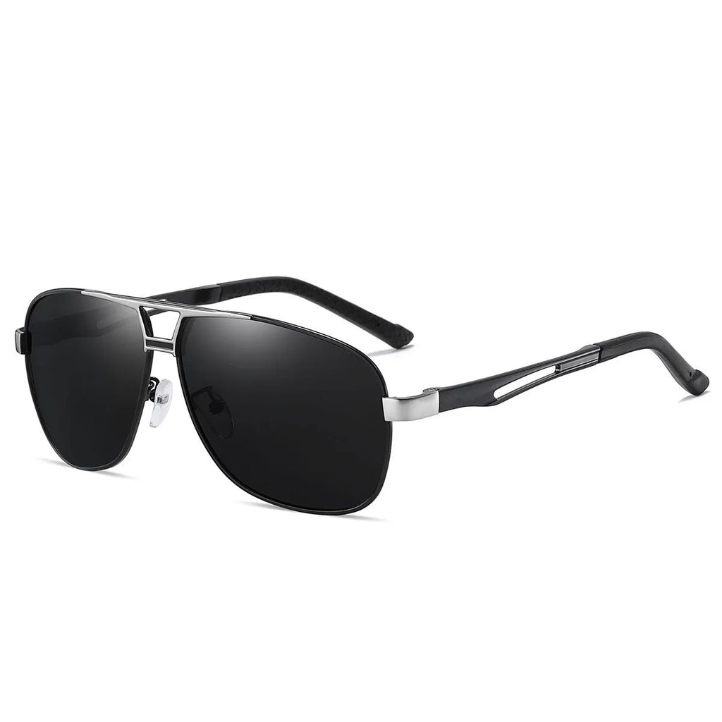 Men's polarised aviator sunglasses with orange red lenses and metal frame