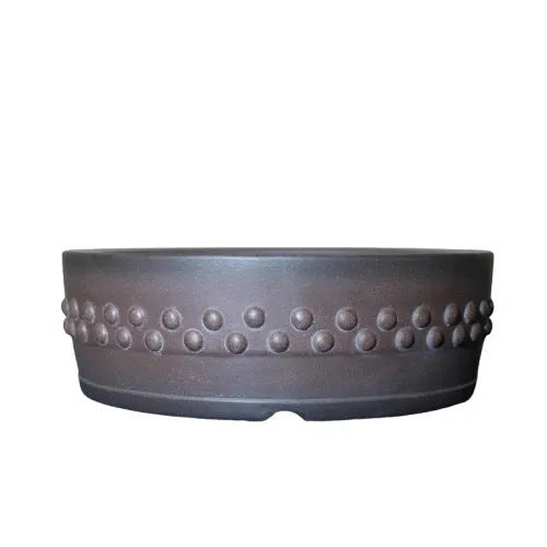Purple sand ceramic bonsai pot, handmade round drum planter with nail detailing, 29.5cm inner diameter
