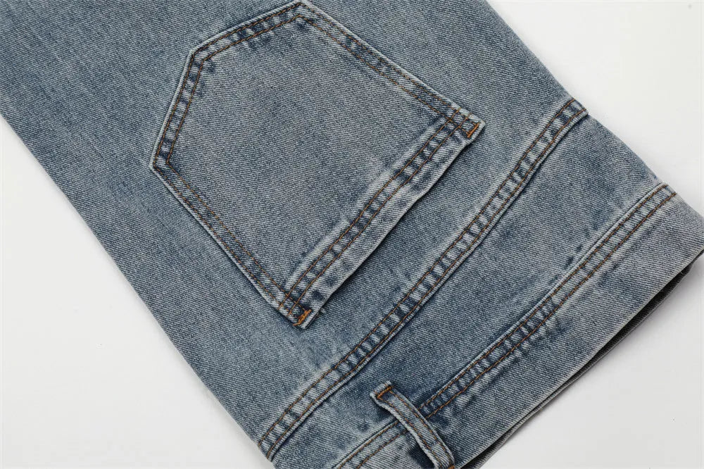 Men's blue cotton denim reverse wear jeans with mid-waist cut, size range S to XXL