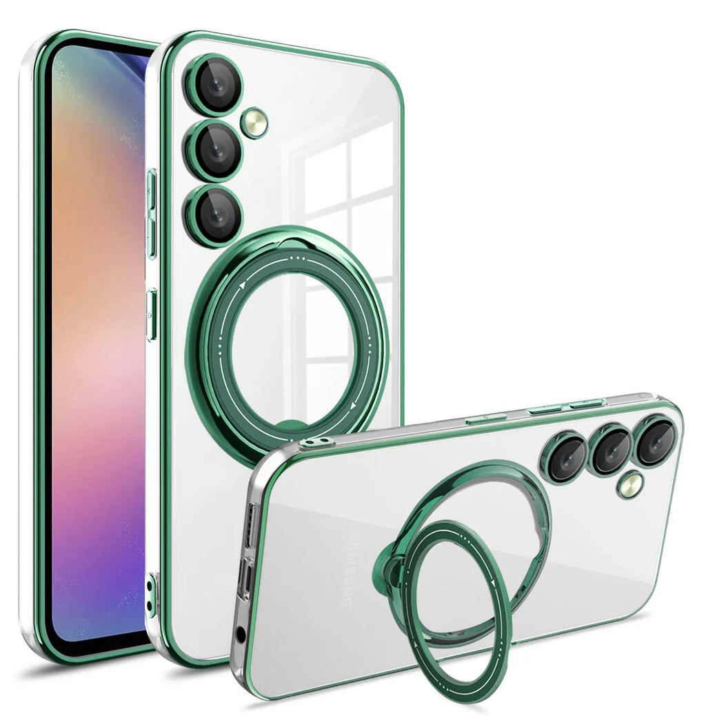 Electroplating transparent TPU phone case with magnetic suction and bracket for Samsung, black colour