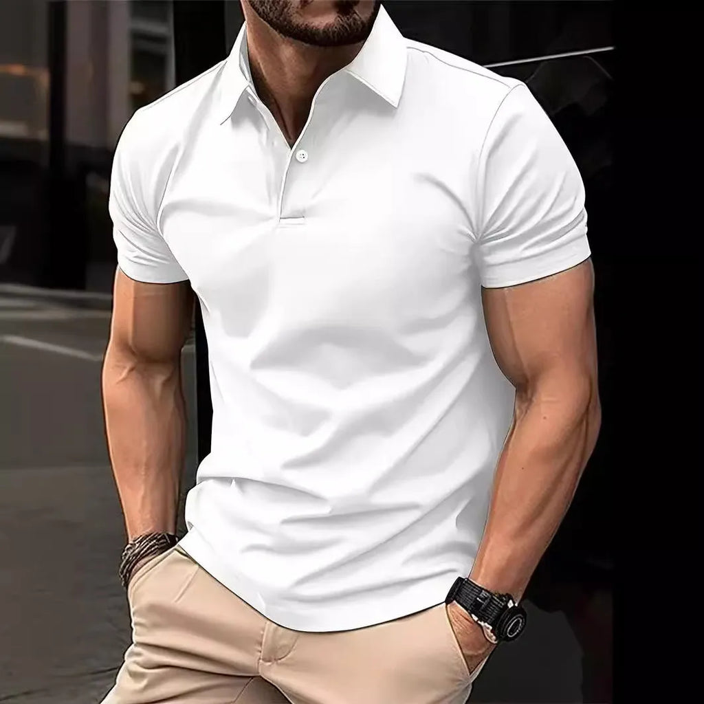 Men's solid colour casual short sleeve button shirt in slim fit, shown in multiple colour options.